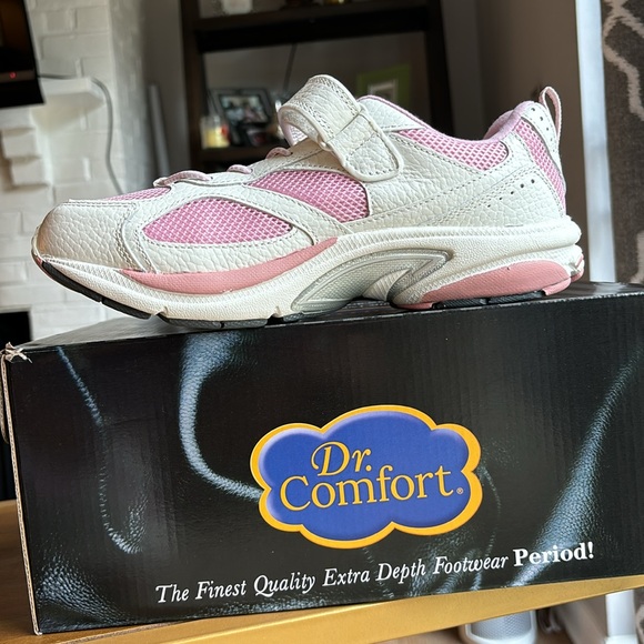 VICTORY easy on/off Athletic shoe WHITE LEATHER/pink by Dr Comfort size 8.5 XW - Picture 7 of 10